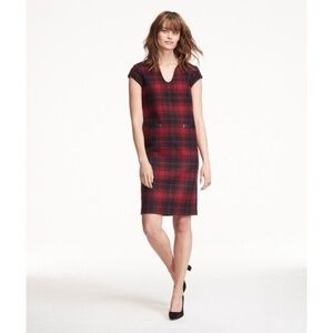 LL Bean Signature Red Black Tartan Buffalo Plaid Wool Sheath Dress Womens size 4